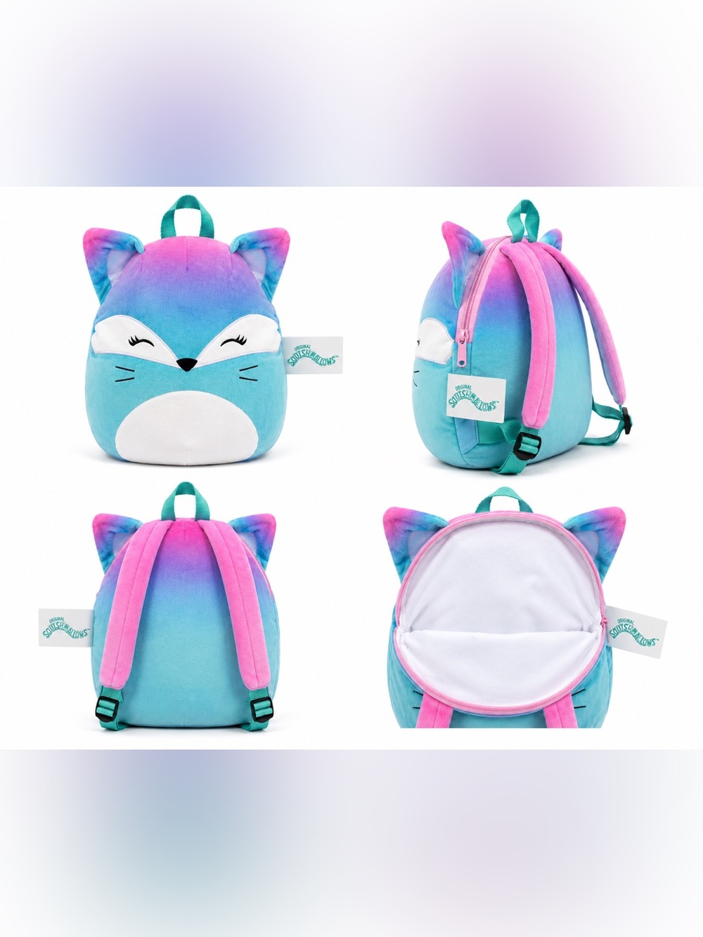 Squishmallows Fox Plush Backpack - Teal, Pink & Purple